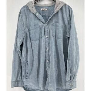 Pacsun Men's Large Denim Cotton Polyester Long Sleeve Button Hooded Jean Shirt